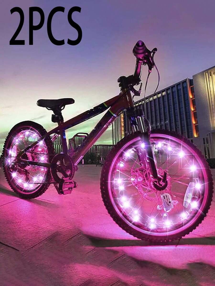 2PCS Mountain Bike Lights, Wind And Fire Wheel Spokes, Wheel Lights, Steel Wire String Lights, A01 Wheel String Lights - Pink - View 1