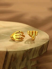 1副獨特時尚手勢愛心耳釘耳環訂婚珠寶,為情侶女性最佳禮物 - 手 - 查看 6