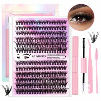240pcs/Set DIY Eyelash Extension Kit, Includes Long Stem Lash Clusters, Super Hold Lash Glue, Lash Brush Applicator, Tweezer And Lash Cluster Set