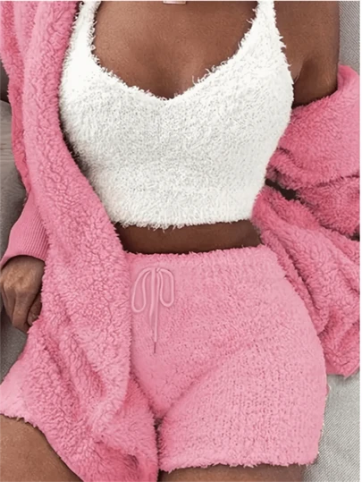 Women's Homewear Set Cashmere Autumn And Winter Homewear Three-Piece Set, Home Leisure Essentials Suitable For Home Leisure Out Fashion Wear Outfit, Warming