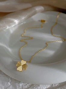 VceTd 一套 3 件简约清新的幸运草和花瓣设计项链和耳环套装，适合女性日常佩戴或作为情人节礼物套装 - 金黃色 - 查看 7