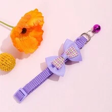 1入淺紫色寵物蝴蝶結項圈帶鈴鐺,可調節大小適用於小型動物 - 淡紫色 - 查看 3