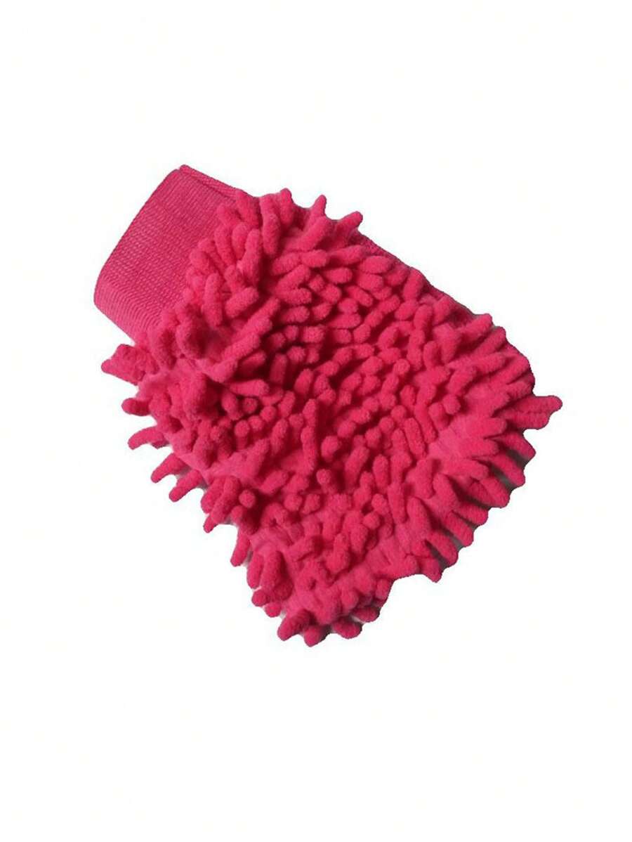 1pc Chenille Coral Fleece Single-Sided Wash Glove, Car Cleaning Glove, Household And Kitchen Cleaning Glove - Red - View 1