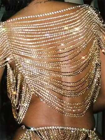 鍍金鑽石及多層流蘇胸鏈,適用於多種上衣
