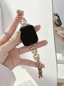 1pc New Luxury Fashionable Metal Heart Watch Band Compatible With Apple Watch - Rose Gold - View 1