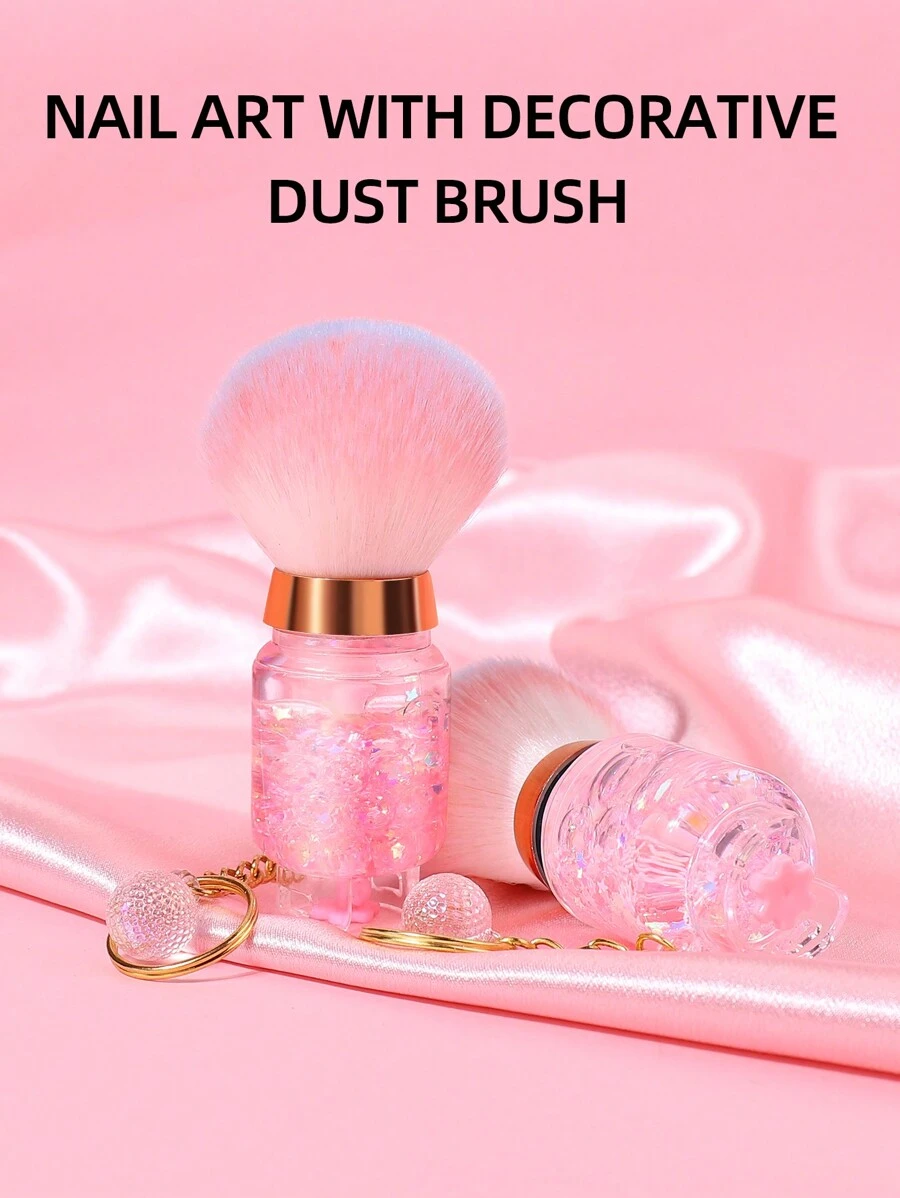 瓦斯罐主題指甲刷、塵刷、液刷,附水晶蘑菇粉刷和單色彩水晶粉刷和胭脂化妝工具,便攜式指甲刷 - 粉色 - 查看 1