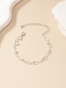 1個多層仿珍珠簡約時尚鏈條手鐲,適合女性日常佩戴