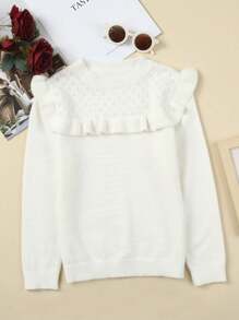 青少女襯邊長袖毛衣 - 白色 - 查看 6
