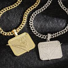 新的跨界流行商品,酷炫大膽的嘻哈風格男士項鍊,方形鑽石嵌入字母設計,個性時尚配件 - 金黃色吊墜 - 查看 2