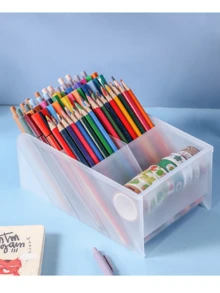 Nghiêng Hộp lưu trữ máy tính để bàn Ngăn đựng bút Với Nhiều Lưới , Trong suốt Mờ Nhựa Hộp đựng Cho văn phòng , Văn phòng phẩm , Bàn chải trang điểm - trong suốt - Xem 4