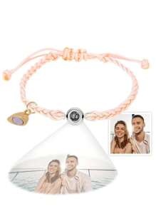 1pc Custom Photo Projection Bracelet With Photo, Personalized Simple Woven Heart Magnetic Bracelet Jewelry Gift For Couple, Customized Gift For Her Birthday, Anniversary, Christmas, Valentine'S Day
