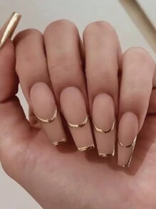 Upgrade Your Look Immediately With 24 Pieces Of Medium-Sized Gold Foil Striped Frosted Nail Pieces + 1 Piece Of Jelly Glue + 1 Strip - Multicolor - View 1