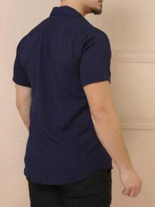 Men Denim Shirts - Navy Blue - View 2