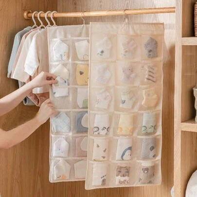1 件 30 隔层儿童悬挂式收纳袋，双面壁挂式收纳袋，可存放婴儿口水围兜、内衣、袜子、珠宝，适合情人节