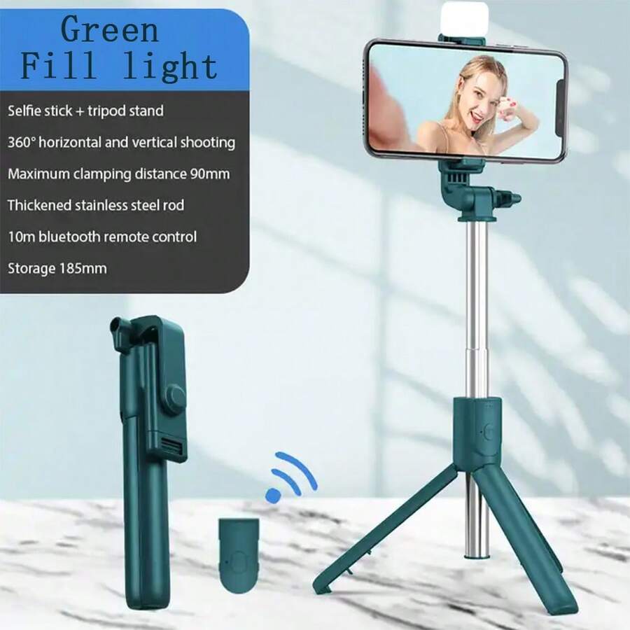 Nuevo Palo De Selfie Extensible Verde Con Control Remoto Giratorio De 360 Grados Y Desmontable Para Teléfonos Móviles - Verde - Ver 1