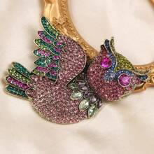 復古宮廷風格經典男女通用貓頭鷹水晶重工業胸針和巴洛克動物設計水鑽徽章適合連身裙、配件、珠寶禮品 - 粉色 - 查看 2