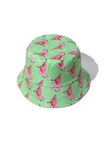 New Fashion Flamingo Printed Reversible Bucket Hat For Baby Boys And Girls, Sun Protection Bucket Hat - Green - View 4