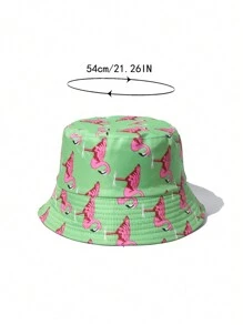 New Fashion Flamingo Printed Reversible Bucket Hat For Baby Boys And Girls, Sun Protection Bucket Hat - Green - View 2