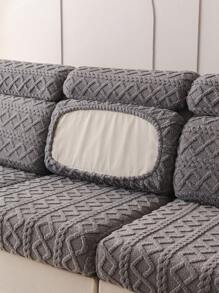 1pc Plush Jacquard Universal Elastic Sofa Seat Cover, Modern Style Slip Resistant Sofa Cover, Suitable For L-Shape & 1/2/3/4 Seater Sofas - Dark Grey - View 7