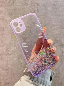 1pc Starry Glitter & Camera Lens Protective Phone Case Compatible With IPhone & Android, Anti-Drop Full Coverage Phone Case - Purple - View 3