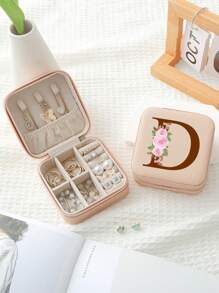 1入組A-Z字母印花粉色珠寶收納盒，戒指收納盒，項鍊收納盒，耳環收納盒，女士首飾收納盒，聖誕節禮物，生日禮物，給媽媽、伴娘、朋友的禮物