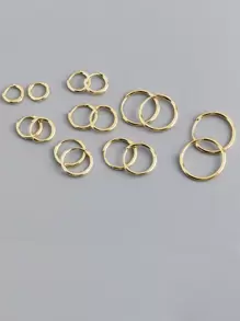 HuooNew 1對簡約風和時尚S925純銀圓耳環合適適用於女士日常穿著 - 金黃色 - 查看 3