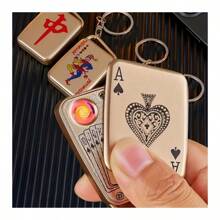 Personalized And Creative Mahjong Playing Card USB Charging Cigarette Lighter Pendant Lighter Windproof - Red - View 7