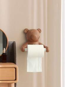 熊形衛生紙盒托架,可掛牆,非常適合廚房、浴室裝飾和紙巾存儲 - 棕色 - 查看 3