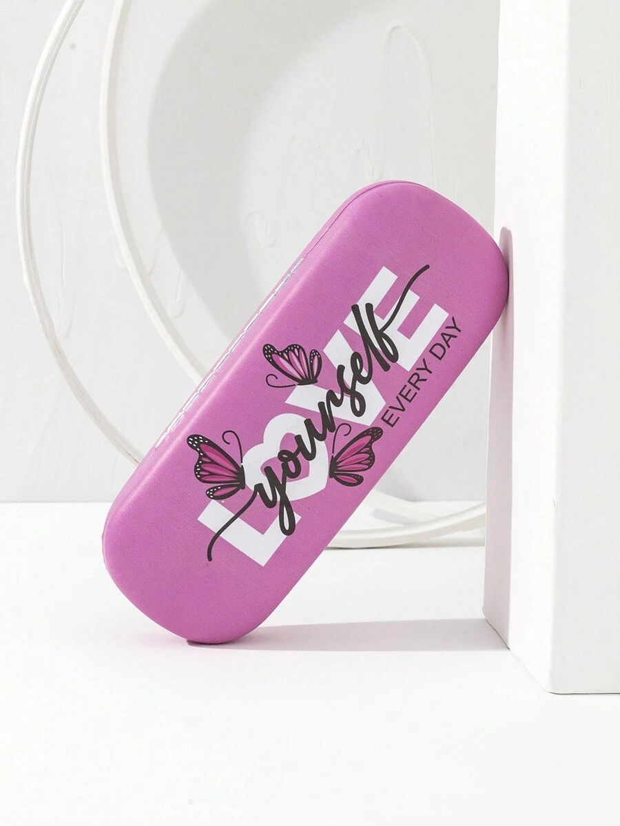 1pc Leather Portable Eyeglasses Case, Fresh And Minimalist Style - Pink - View 1