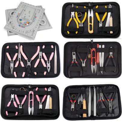 DIY Jewelry Tools Set, Includes Beading Needles, Scissors, Calipers, Copper Wire Cutters, Tweezers, Pliers And Awl, Suitable For Adult Jewelry Making And Repair, Holiday Gift Box (Pliers Colors May Vary)
