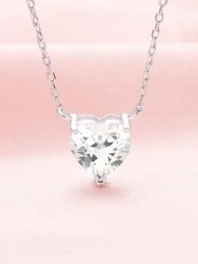 1 bộ Tối giản Tim Trắng Khối Zirconia  Chất rắn 925 sterling bạc Nhẫn Dây chuyền Trụ Hoa tai Bộ trang sức Lễ cưới Hôn ước Trang sức cô dâu - Bông tai vòng cổ 1 bộ - Xem 7