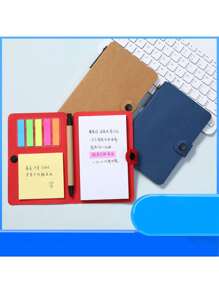 1入組簡易透明便利貼設定和帶撕碎筆的按鈕式pu皮筆記本 - 黑色 - 查看 6