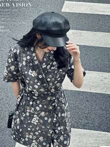 1pc Unisex Solid Color Leather Beret Hat For Spring, Autumn And Winter - Black - View 2