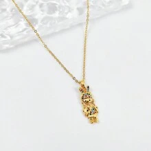 金色不锈钢链，镀金方晶锆石，彩色花朵和叶子，小女孩吊坠项链，简约，时尚，百搭，适合女性的个性化礼物，适合日常通勤，节日派对穿着 - 金黃色 - 查看 12