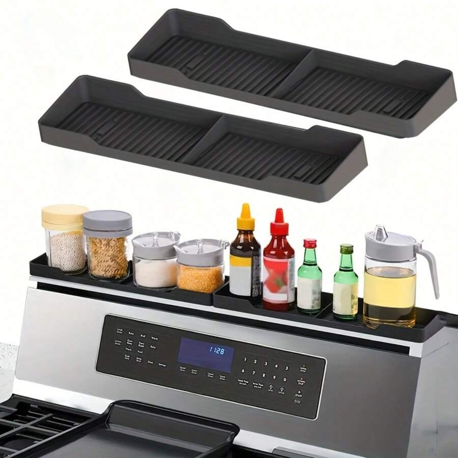 1 件全新矽膠爐頂收納架,爐灶上方香料架,隔熱廚房小工具,免安裝防滑香料架,廚房用品 - 黑色 - 查看 1