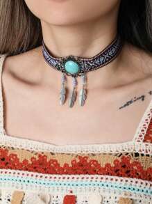 1 Miếng Bohemian Vintage Phong cách Nhiều màu Dệt Chất vải & Màu ngọc lam Đá & Kim loại Lá cây & Hình học Dây chuyền Đối với Của phụ nữ Giải trí Mặc hàng ngày - Đầy màu sắc - Xem 5