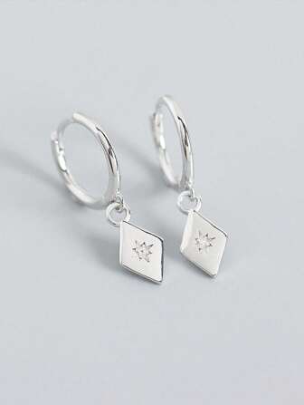 1 Pair Of 2 S925 Silver Eight-Pointed Star Rhinestone Earrings Simple Elegant Versatile Earrings For Women