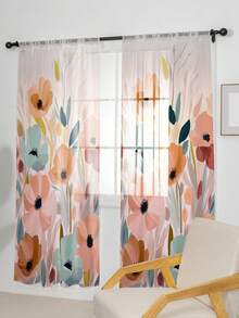 1 件植物花卉圖案印花紗簾 - 多彩色 - 查看 2