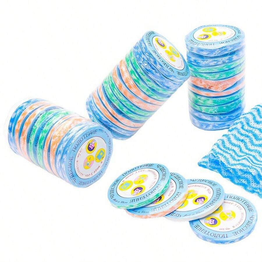 1塊隨機顏色的壓縮毛巾,適用於戶外露營、旅行和一次性使用 - 彩色 - 查看 1