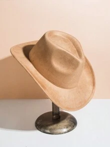 1pc Men's Fashionable Solid Color Soft Chamois Cloth Brimmed Hat, Perfect For Outdoor Activities And Decoration - Camel - View 1