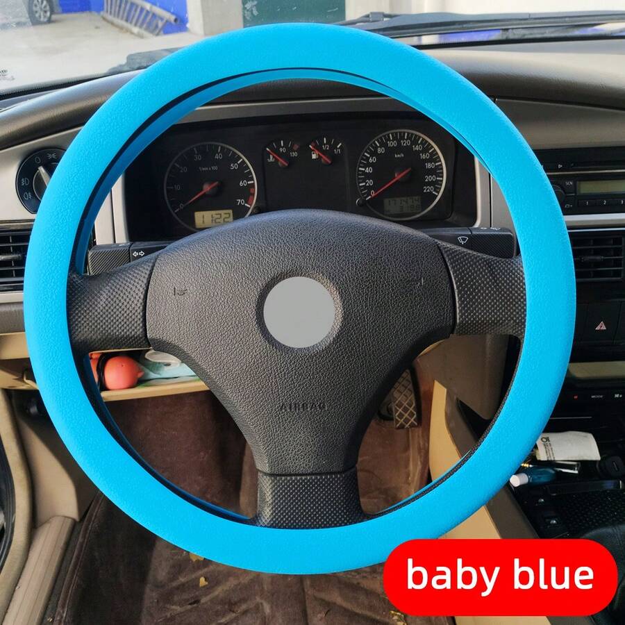 汽車夏季通用矽膠方向盤套彈性手套套紋理柔軟多diy配件色彩汽車裝飾 - 淺藍色 - 查看 1