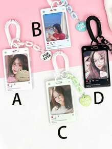 1個學生證、透明相片卡用對話氣泡設計的亞克力卡套,diy配件,包括鑰匙扣、彈性繩和鏈子吊飾 - 彩色 - 查看 2