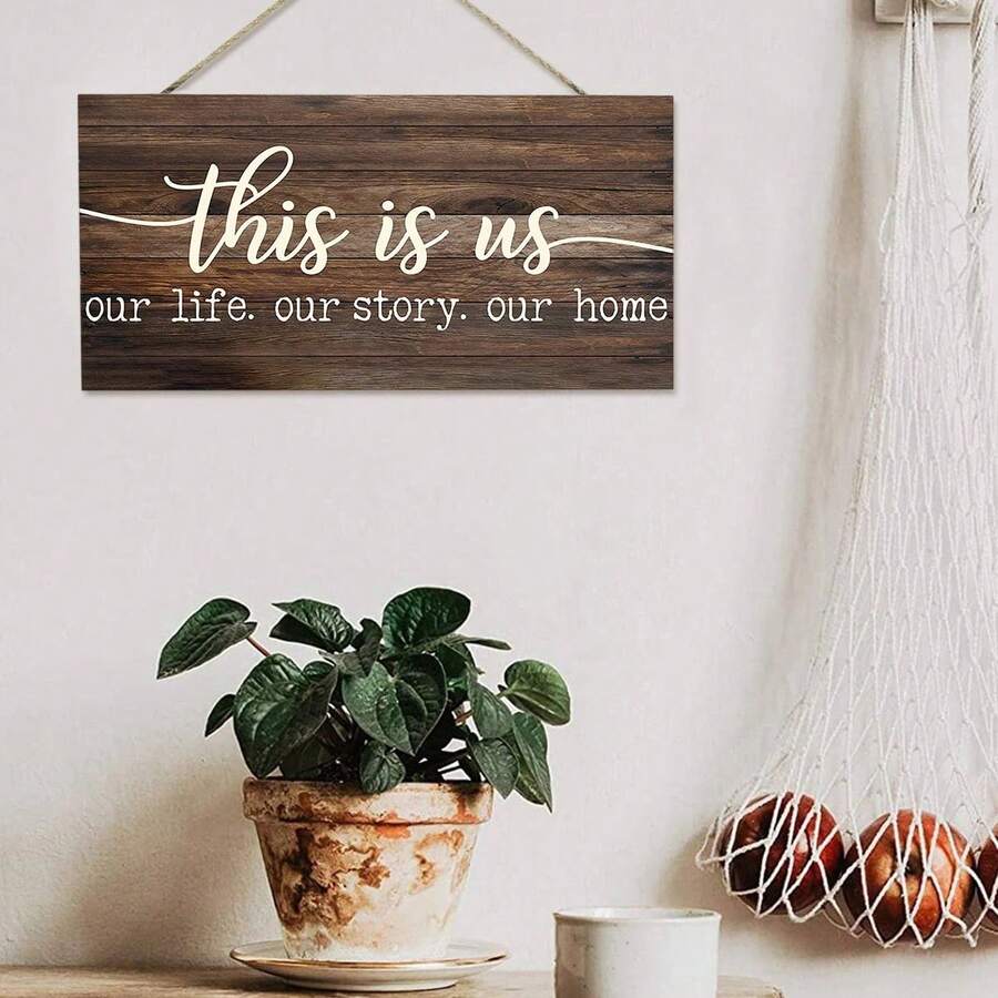 這是我們的木質掛牌，上面印有文字，適用於家庭裝飾 - 如圖 - 查看 1