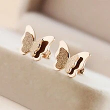 1對女式簡約時尚金蝴蝶表面砂磨耳環,獨特的萬配耳環,適合日常、節日、婚禮、派對裝飾 - 金色 - 查看 7