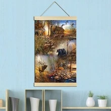 1 件鄉村風景,麋鹿和黑熊,農舍,帶框懸掛帆布畫,印刷懸掛畫,家居裝飾帆布畫,客廳,復古牆壁藝術牆壁裝飾,家居裝飾,房間裝飾,可直接懸掛 - 彩色列印 - 查看 3