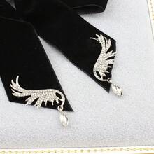 1只黑色絨面和鑽石翼形蝴蝶領結適合女性,適用於日常穿著,派對 - 黑色 - 查看 5