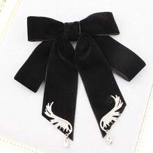 1只黑色絨面和鑽石翼形蝴蝶領結適合女性,適用於日常穿著,派對 - 黑色 - 查看 3