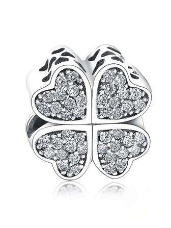 HuooNew 1pc Exquisite Cubic Zirconia Decor Clover Design Silver DIY Bead For Women For DIY Jewelry Making Valentines