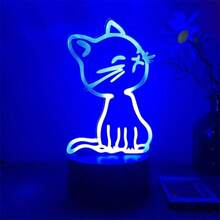1pc Luminous 3d Desktop Night Light, Desk Lamp, Desktop Ornament, Lucky Cat Night Light, Holiday Gift - Black - View 2