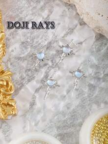 4 件/1 盒日式 Ins 風格金屬漸層色星爆美甲十字裝飾 Y2k 高階風格哥德式美甲金屬鑽石 - 淺藍色 - 查看 3